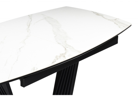 Керамический стол Вейл 160(205)х89 белый мрамор snow white, черный