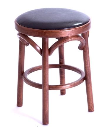 Деревянный табурет Венский средний тон с мягким сиденьем из коричневой экокожи