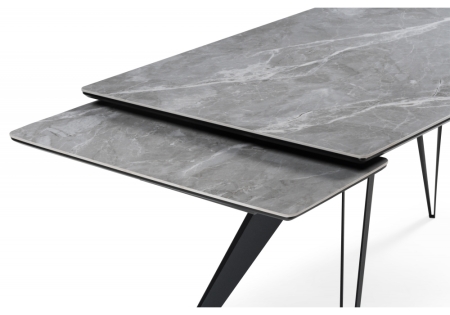 Керамический стол Дарвин 160(220)х89 серый мрамор larka grey, черный