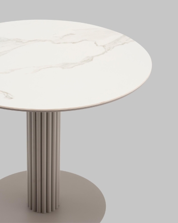 Стол круглый Терралино D90 верх керамика белый матовый, основание металл латте