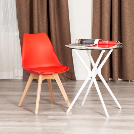 Стул TULIP (mod. 73-1) пластик, экокожа, дерево, красный и светлое дерево