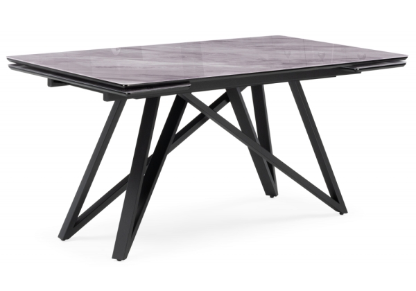Стол стеклянный Вилсон 140(200)х80 серый мрамор, черный