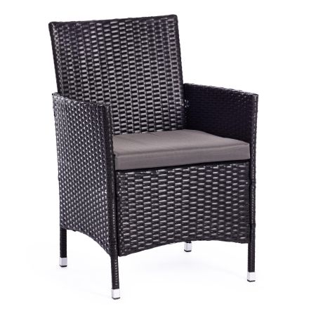 Обеденный сет (стол+4стула) (mod. 210036) пластиковый ротанг, стекло, 100х100х74 см / 60х60х75 см, черный, ткань: DB-16, серый