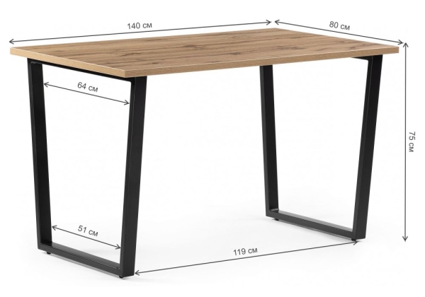 Стол деревянный Лота Лофт 140*25 мм дуб вотан, матовый черный