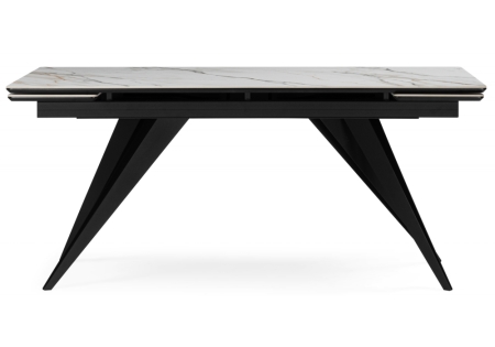 Керамический стол Дарвин 160(220)х89 белый с прожилками gilt white, черный