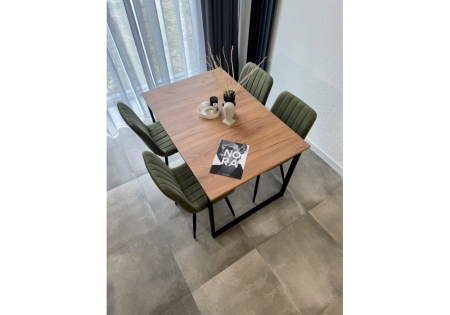 Стол деревянный Лиман 117 (157) x 77 дуб крафт золотой, черный матовый