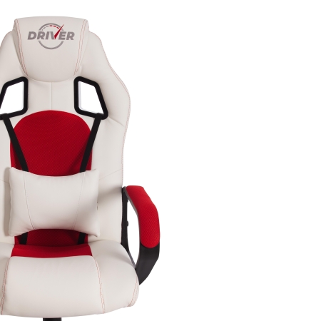 Кресло DRIVER экокожа и ткань, белый и красный