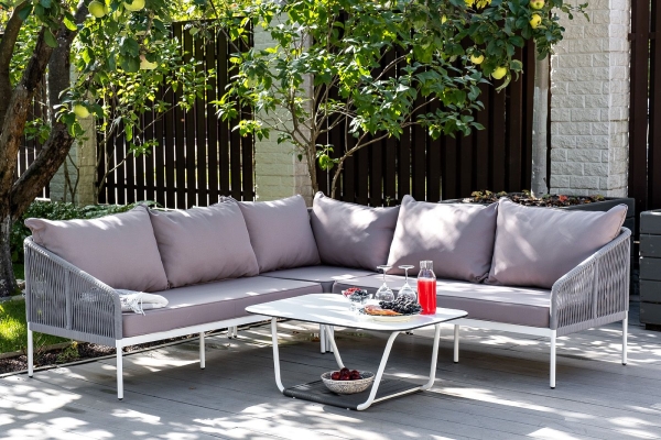 Лаунж-зона "Канны" модульная угловая из роупа (веревки), цвет светло-серый