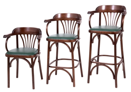 Барный деревянный стул Венский 750 темный тон с мягким сиденьем из зеленой экокожи