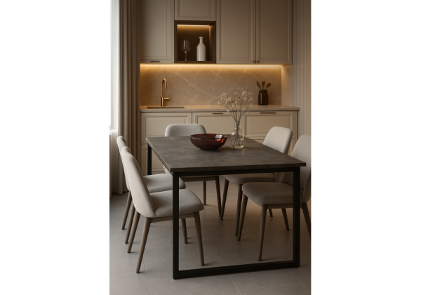 Стол деревянный Лиман 117 (157) x 77 бетон темный, черный матовый