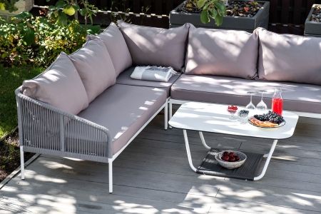 Лаунж-зона "Канны" модульная угловая из роупа (веревки), цвет светло-серый