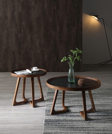 Стол журнальный CT6082 (D80) черная керамика/орех