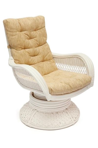 Кресло-качалка "ANDREA Relax Medium" с подушкой, белый, ткань рубчик, кремовый Кресло-качалка "ANDREA Relax Medium" с подушкой, белый, ткань рубчик, кремовый