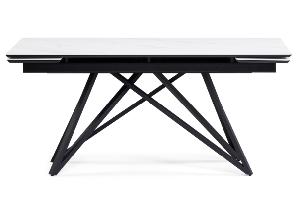 Керамический стол Вилсон 160(220)х89х75 белый мрамор snow white, черный