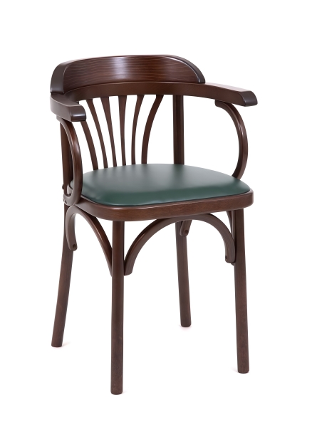 Деревянный стул Венский темный тон с мягким сиденьем из зеленой экокожи