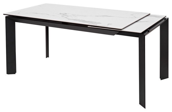 Стол CREMONA 140 HIGH GLOSS STATUARIO белый мрамор глянцевый, керамика, черный каркас