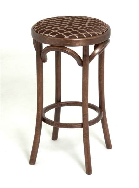 Полубарный деревянный табурет Венский 650 темный тон с мягким сиденьем из коричневой ткани