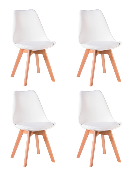 Набор 4 шт Стул обеденный JERRY SOFT, ножки светлый бук сиденья белый (W-02)