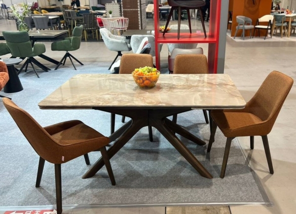 Стол EDER 160 GLOSS AMBER JADE SOLID CERAMIC, орех