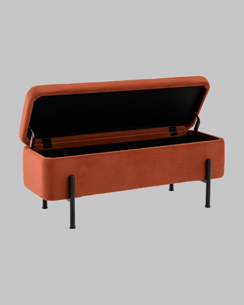 Банкетка Болейн с ящиком из терракотового велюра с черными ножками