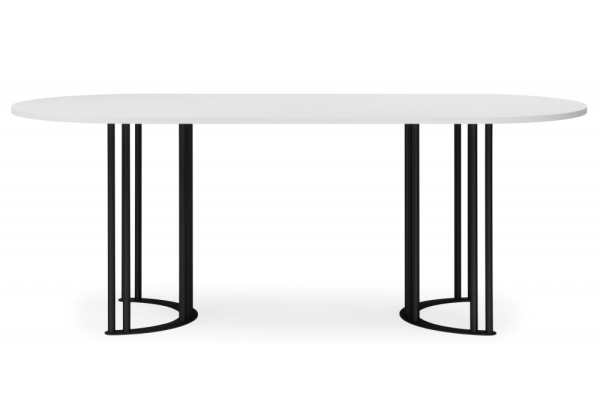 Стол деревянный Хьюго О 180 х 90 белая шагрень пленка, черные ноги