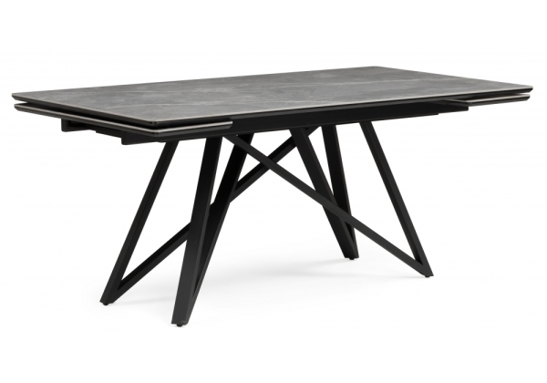 Керамический стол Вилсон 140(200)х80 серый мрамор larka grey, черный