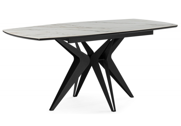 Керамический стол Риполь 160(205)х89 белый с прожилками gilt white, черный