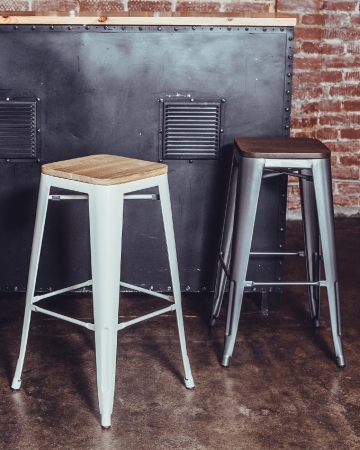 Стул барный TOLIX WOOD серебристый матовый