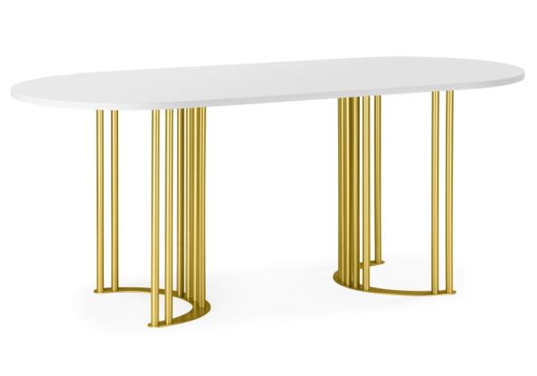 Стол деревянный Хьюго О 160 х 90 белая шагрень пленка, золотые ноги