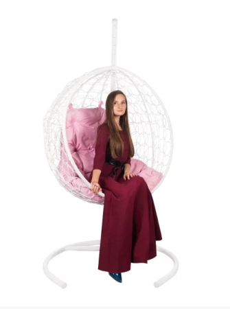 Кресло подвесное Kokos White Розовая подушка