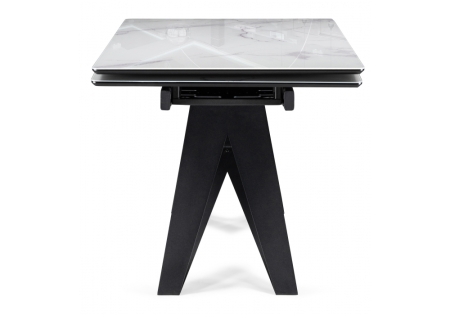 Стол стеклянный Блэкберн 140(200)х80 кристл белый мрамор, черный