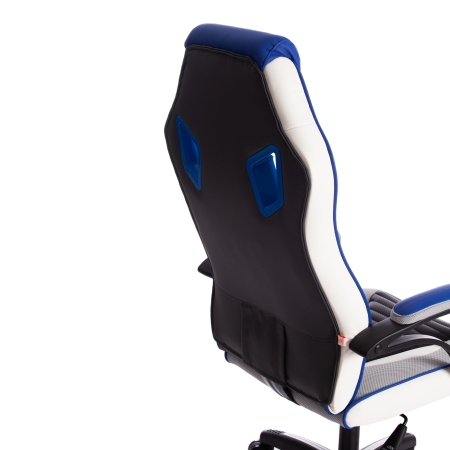 Кресло PILOT экокожа и ткань, черный перфорированный и св.серый и синий