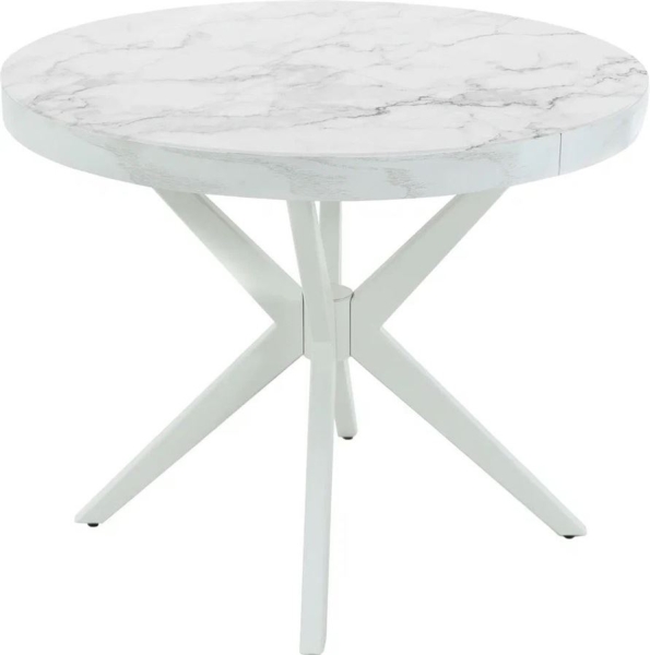 Стол раздвижной "Оскар D95" Glass фотопечать мрамор №71, тон 9 эмаль белая