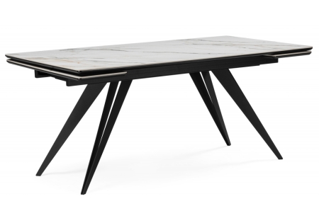 Керамический стол Дарвин 160(220)х89 белый с прожилками gilt white, черный