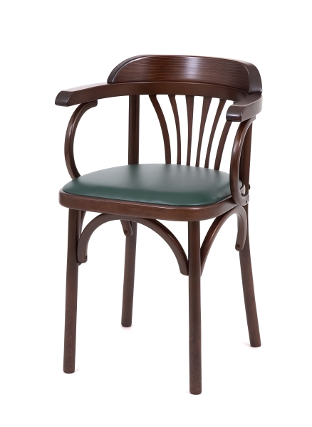 Деревянный стул Венский темный тон с мягким сиденьем из зеленой экокожи