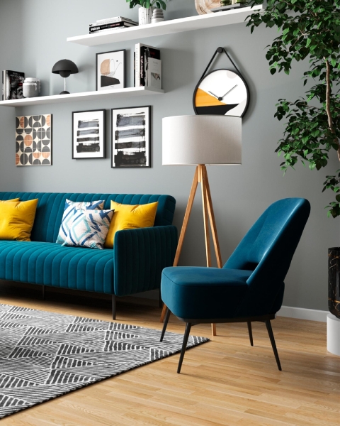 Кресло лаунж Бостон велюр синий