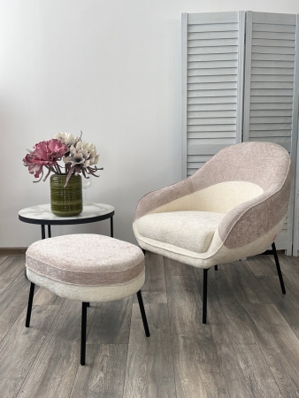 Кресло SION белый, бежевый, шенилл, черный каркас