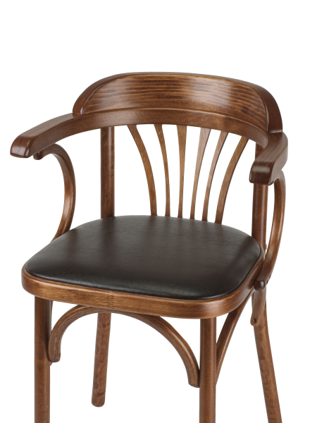 Деревянный стул Венский средний тон с мягким сиденьем из коричневой экокожи с дугами назад