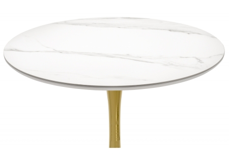 Керамический стол Тулип 90х73 белый мрамор, золото
