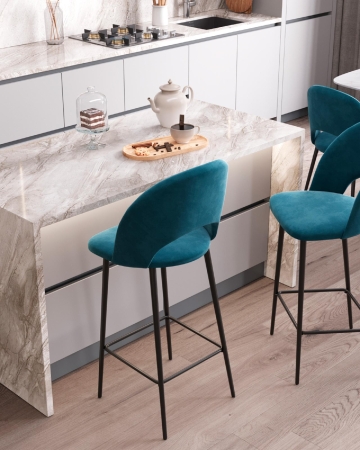 Стул барный Меган SN велюр пыльно-синий