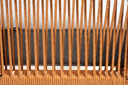 "Канны" кресло плетеное из роупа, каркас алюминий светло-серый (RAL7035) муар, роуп оранжевый меланж круглый, ткань светло-серая