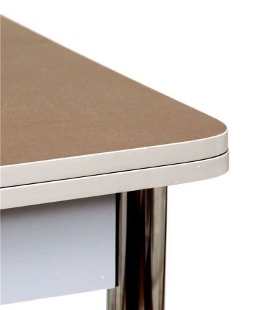 Стол обеденный ЛС-831 столешница кожа золото, ножки хром, кромка + царги серый