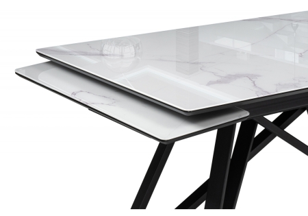 Стеклянный стол Вилсон 140(200)х80 белый мрамор, черный
