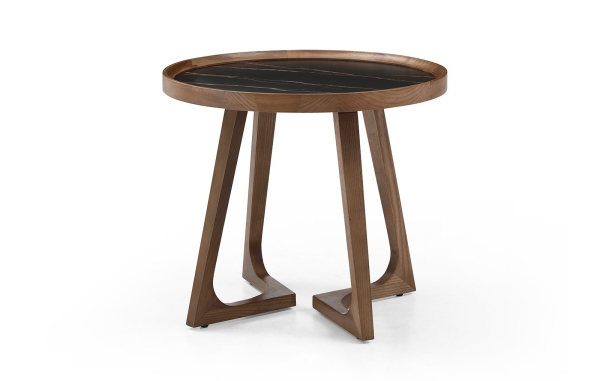 Стол журнальный CT3059 (D60) черная керамика, орех
