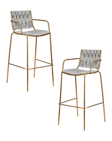Набор 2 шт Стул барный MILLER GOLD, cветло-серый велюр (135-37)