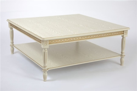 Стол журнальный "Луиджи-16" слоновая кость 1013, патина золото 110х110хН45
