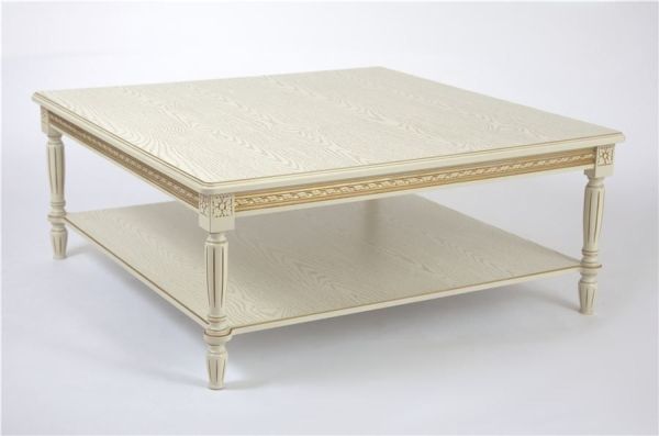 Стол журнальный "Луиджи-16" слоновая кость 1013, патина золото 110х110хН45