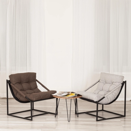 Кресло Charli серый и бежевый, ткань и металл, мягкое сиденье, без подлокотников