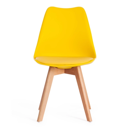 Стул TULIP желтый, экокожа и дерево и пластик, твердое сиденье, без подлокотников