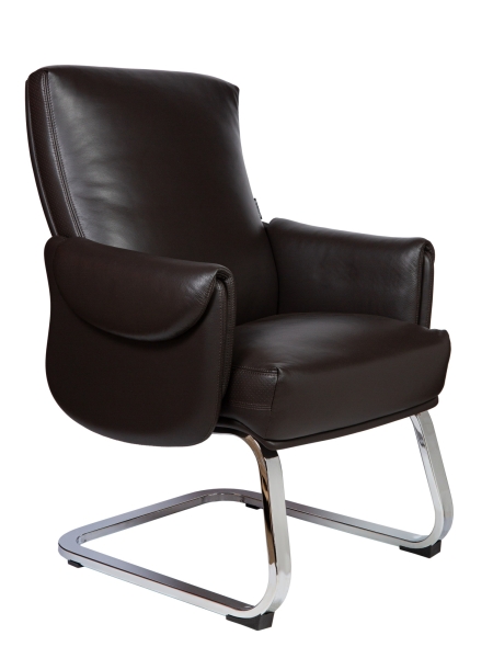 Кресло офисное Ritz CF коричневый, натуральная кожа и металл, мягкое сиденье, с подлокотниками